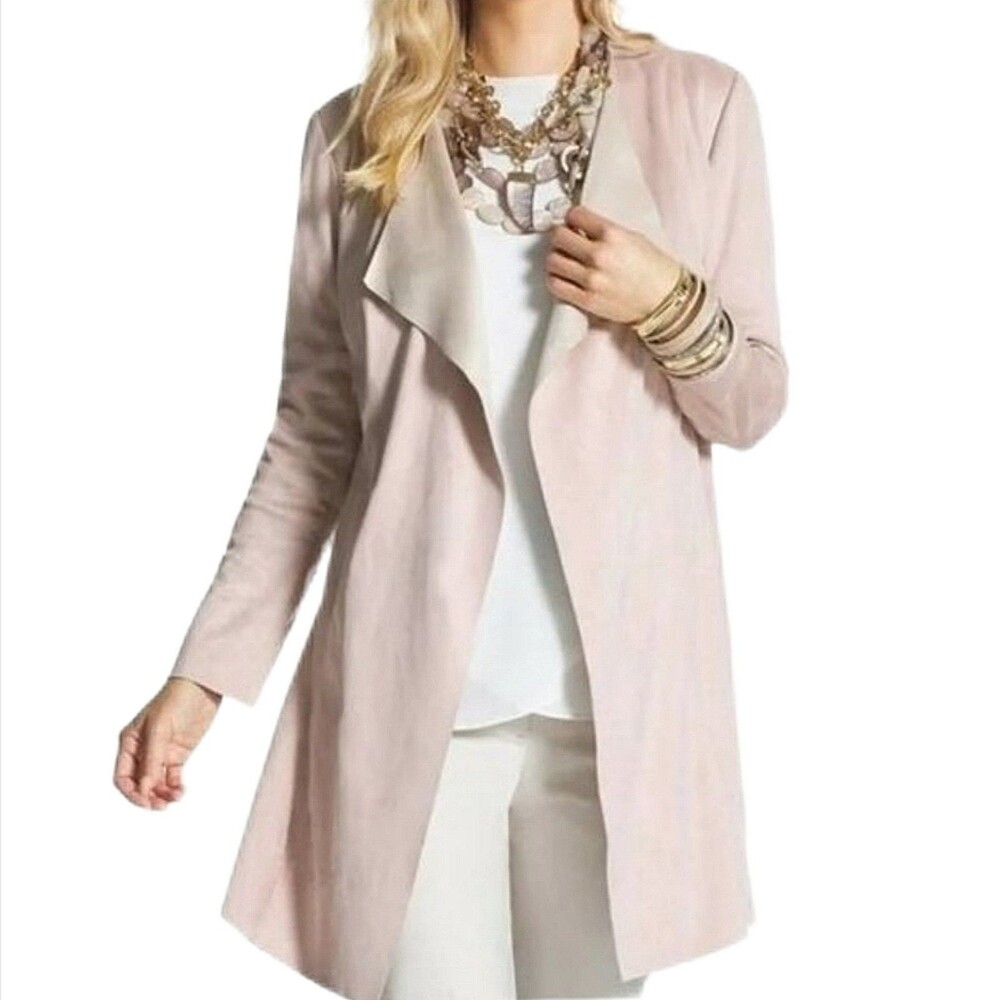 Chicos Faux Suede Duster Long Cardigan Women's 1 Medium Boho‎ Chic Dusty Pink